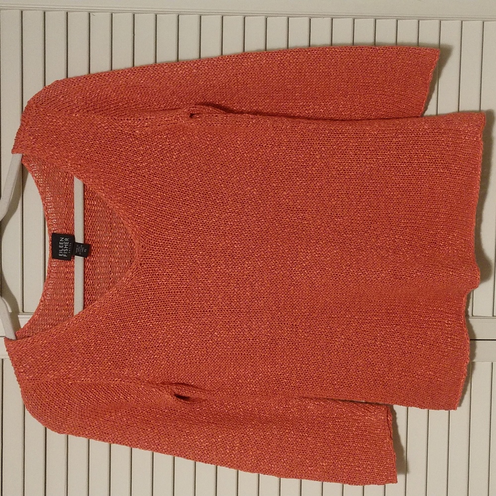 Eileen Fisher Coral Orange V-Neck Knit Sweater